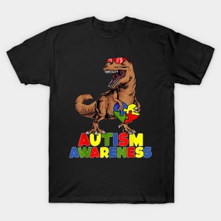 Autism Awareness Shirt Dinosaur Puzzle Piece Boys Men Kids T-Shirt
